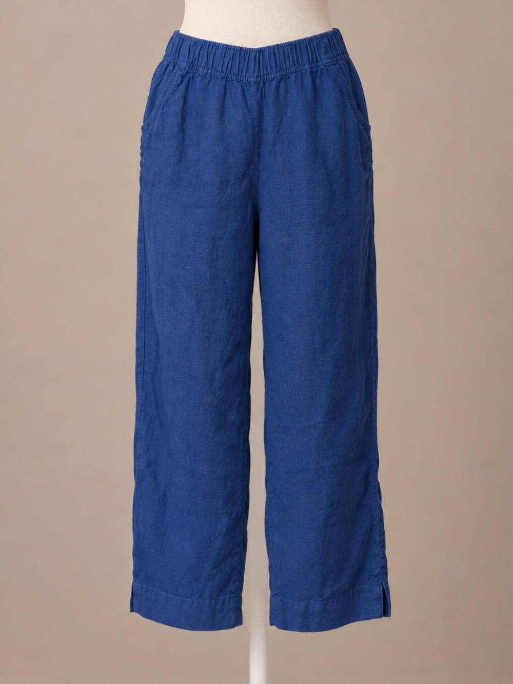 Tahari Blue Linen Cropped Pull-On Pants Women’s Size Large